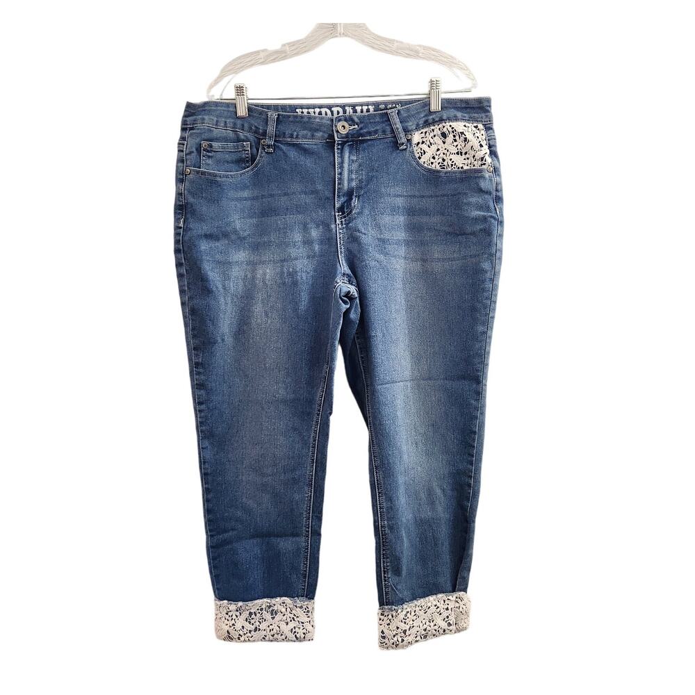 Hydraulic Plus Size Lace & Jeweled Accents Cropped Jeans Size 16